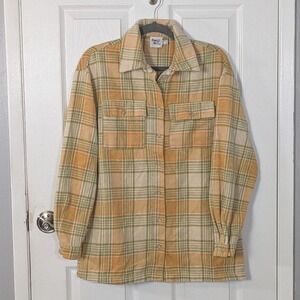 Princess Polly Oversized Flannel Shacket Yellow Plaid Wool Blend Jacket Size 4